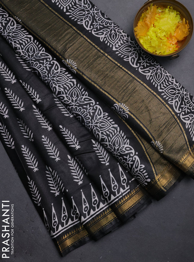 Semi bhagalpuri saree black with allover prints and zari woven border