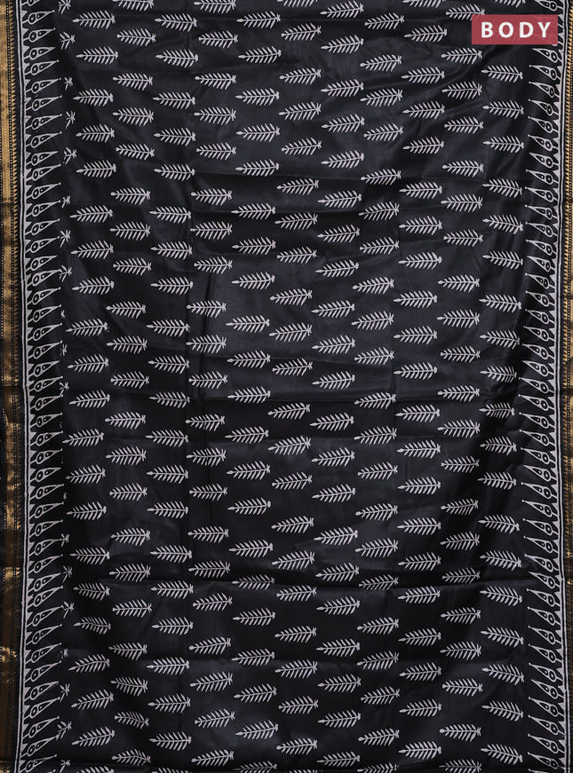 Semi bhagalpuri saree black with allover prints and zari woven border