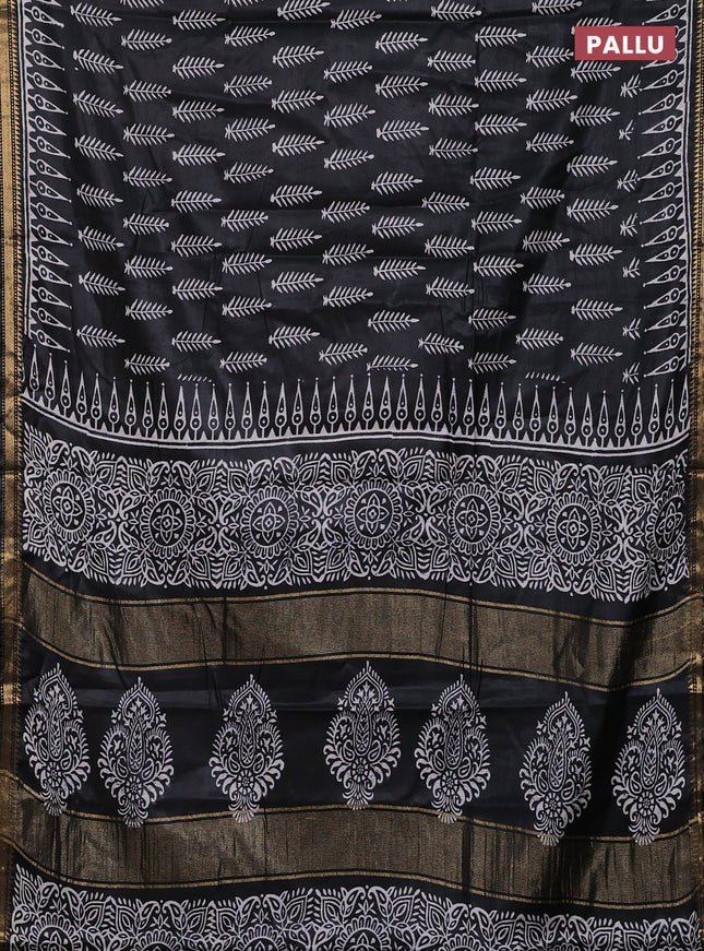 Semi bhagalpuri saree black with allover prints and zari woven border