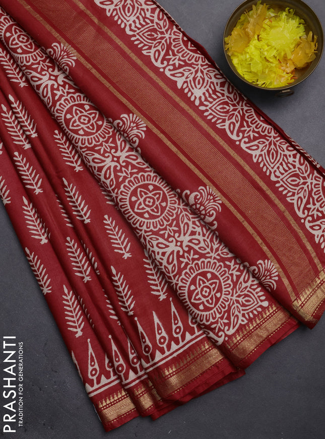Semi bhagalpuri saree red with allover prints and zari woven border
