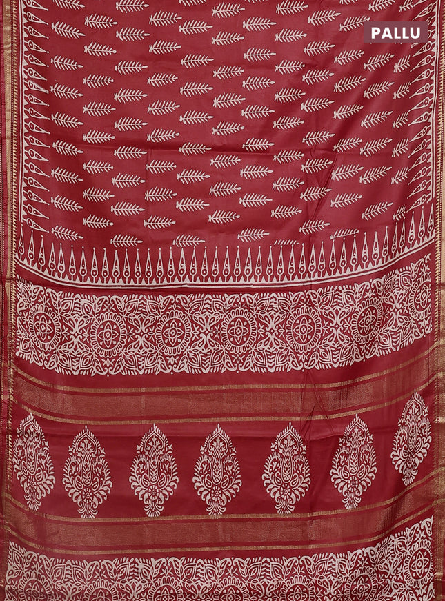 Semi bhagalpuri saree red with allover prints and zari woven border