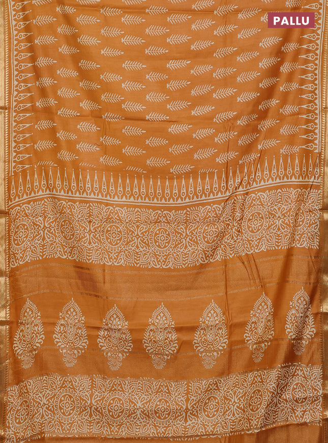 Semi bhagalpuri saree mustard yellow with allover prints and zari woven border