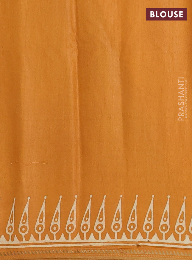 Semi bhagalpuri saree mustard yellow with allover prints and zari woven border