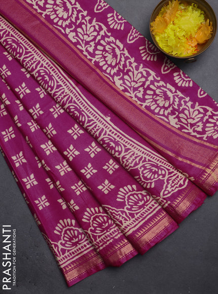 Semi bhagalpuri saree pink with allover prints and zari woven border