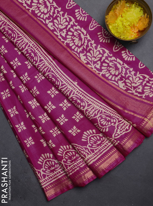 Semi bhagalpuri saree pink with allover prints and zari woven border
