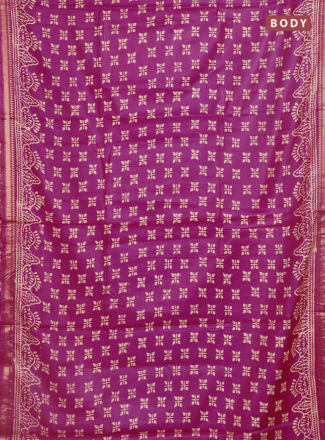Semi bhagalpuri saree pink with allover prints and zari woven border