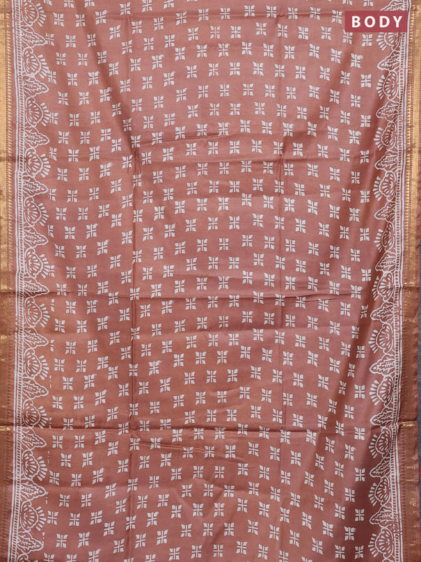 Semi bhagalpuri saree brown with allover prints and zari woven border