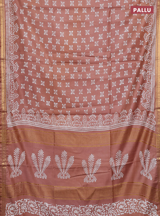 Semi bhagalpuri saree brown with allover prints and zari woven border