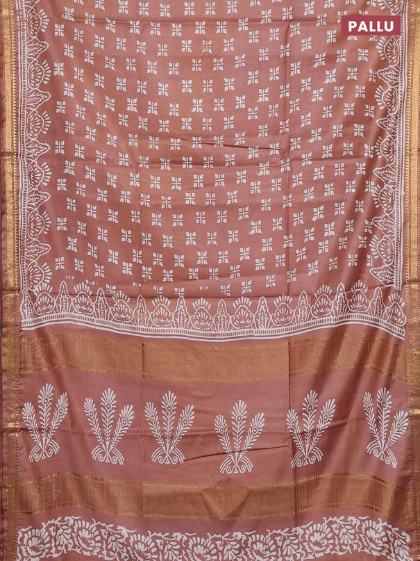 Semi bhagalpuri saree brown with allover prints and zari woven border