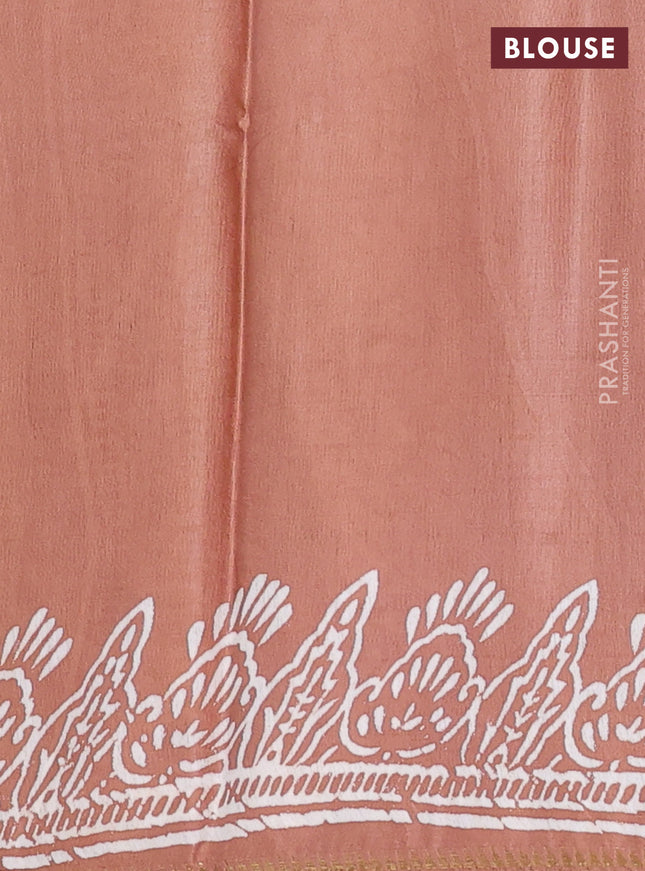Semi bhagalpuri saree brown with allover prints and zari woven border