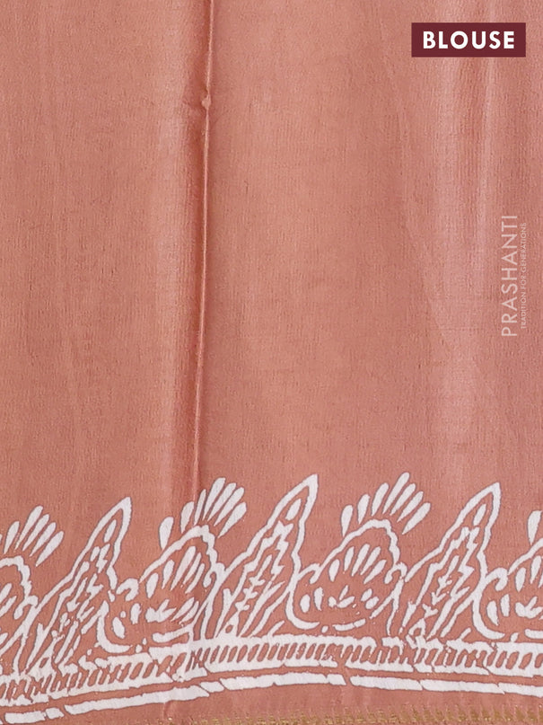 Semi bhagalpuri saree brown with allover prints and zari woven border