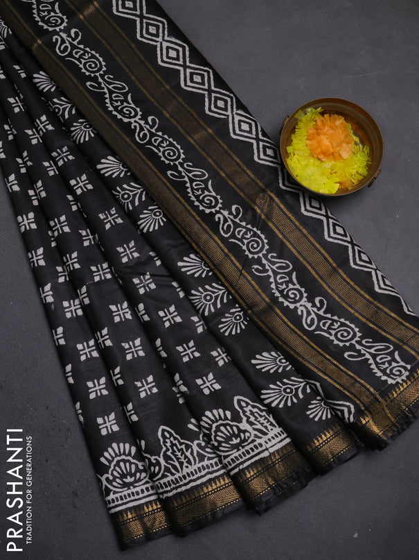 Semi bhagalpuri saree black with allover prints and zari woven border