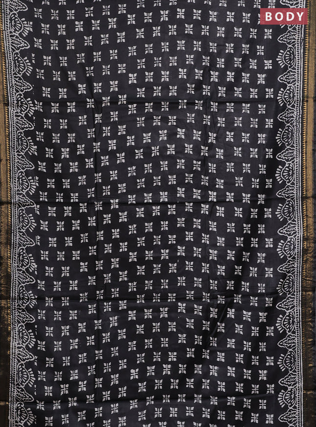 Semi bhagalpuri saree black with allover prints and zari woven border
