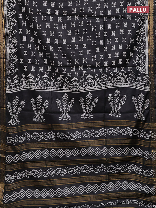 Semi bhagalpuri saree black with allover prints and zari woven border