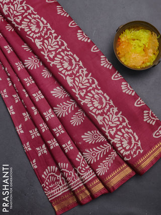 Semi bhagalpuri saree maroon with allover prints and zari woven border