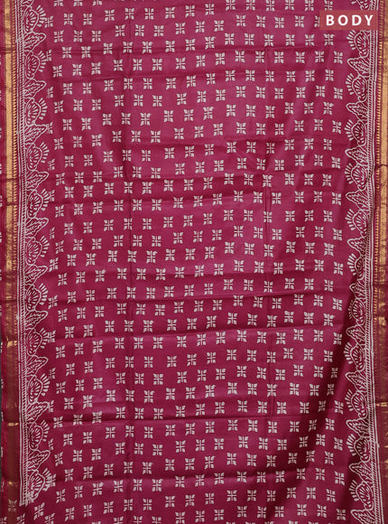 Semi bhagalpuri saree maroon with allover prints and zari woven border