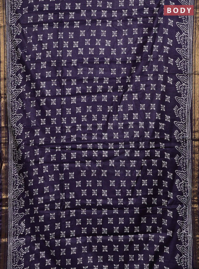 Semi bhagalpuri saree deep jamun with allover prints and zari woven border