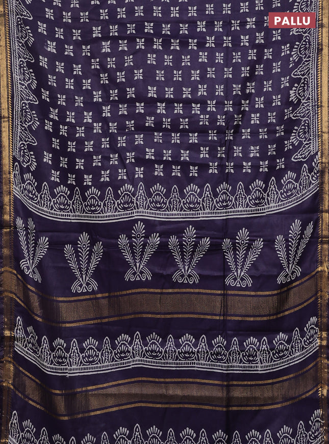 Semi bhagalpuri saree deep jamun with allover prints and zari woven border