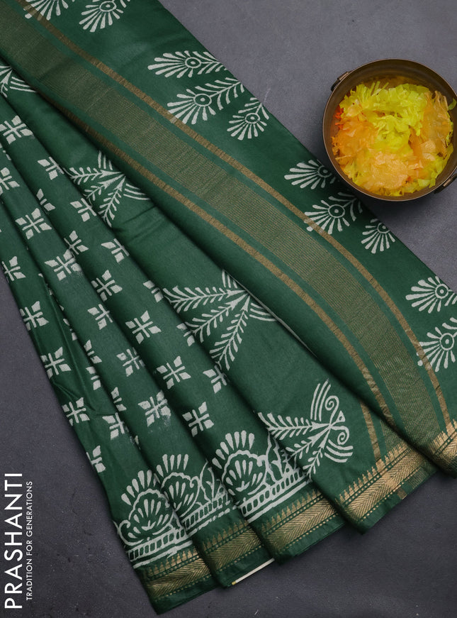 Semi bhagalpuri saree green with allover prints and zari woven border