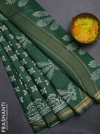 Semi bhagalpuri saree green with allover prints and zari woven border