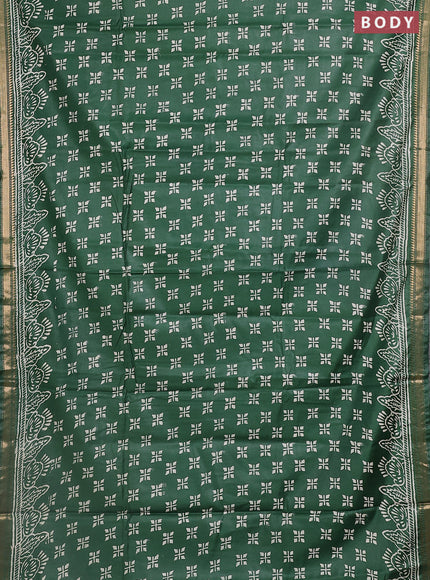 Semi bhagalpuri saree green with allover prints and zari woven border