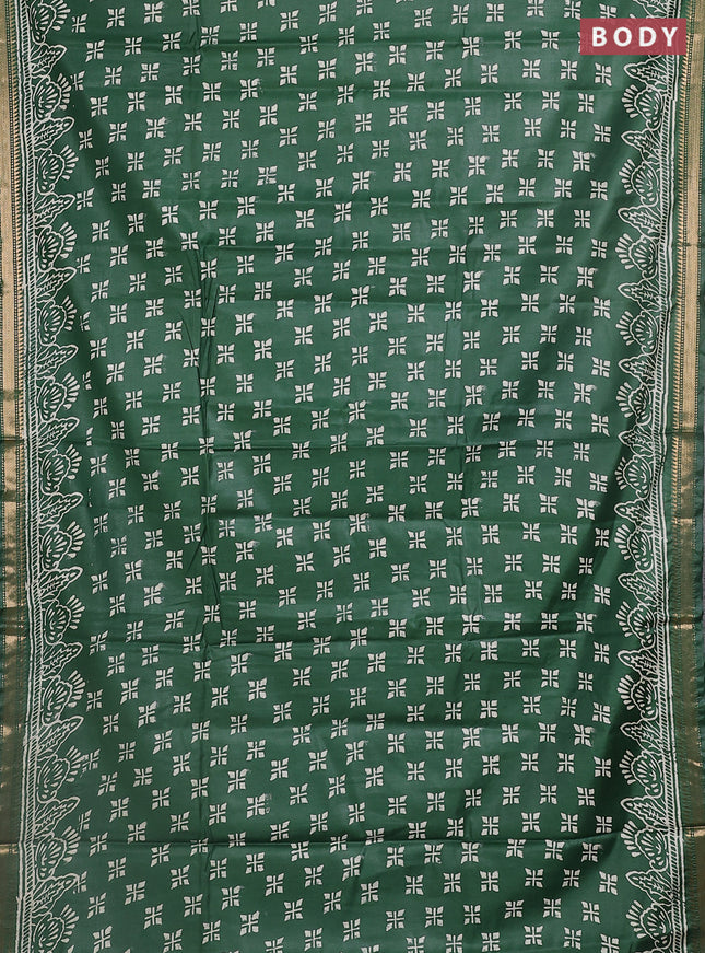 Semi bhagalpuri saree green with allover prints and zari woven border