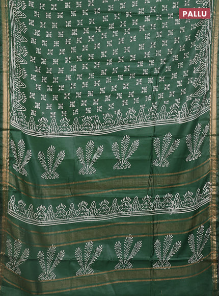Semi bhagalpuri saree green with allover prints and zari woven border