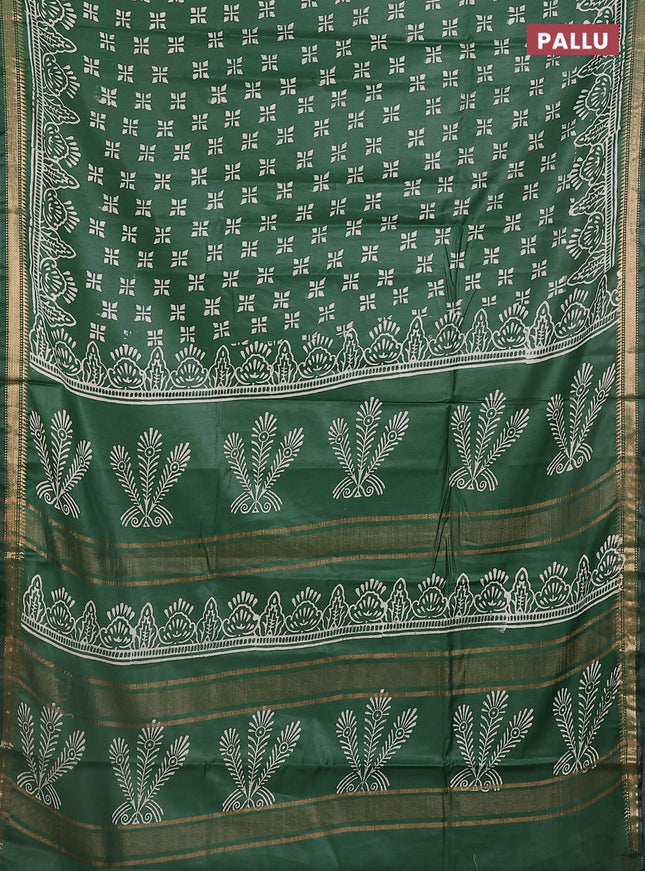 Semi bhagalpuri saree green with allover prints and zari woven border
