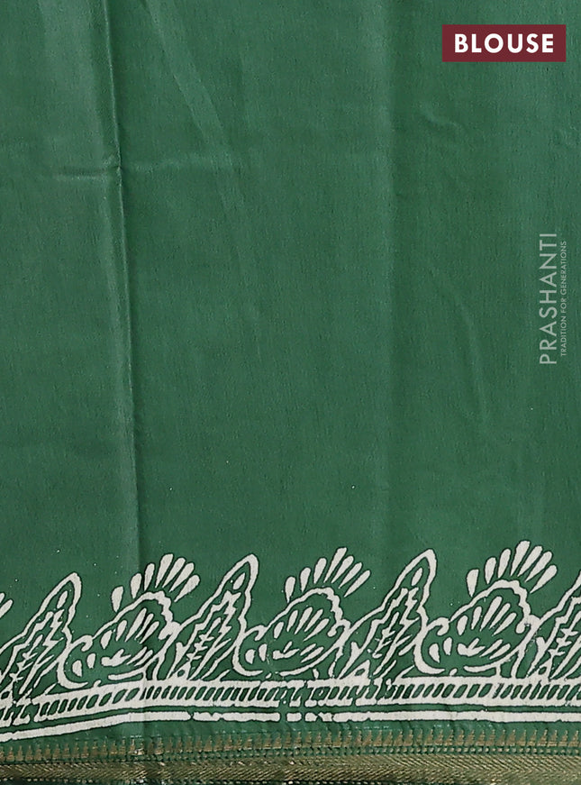 Semi bhagalpuri saree green with allover prints and zari woven border