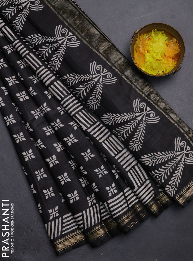 Semi bhagalpuri saree black with allover prints and zari woven border