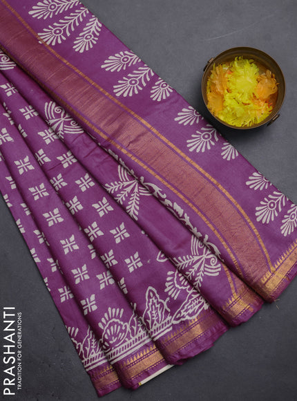 Semi bhagalpuri saree lavender with allover prints and zari woven border