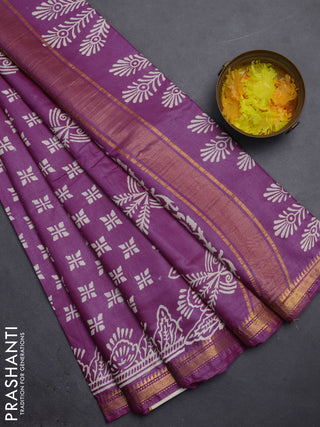 Semi bhagalpuri saree lavender with allover prints and zari woven border
