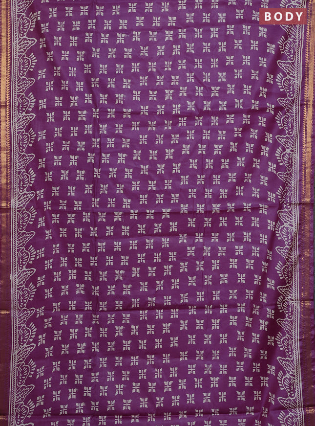Semi bhagalpuri saree lavender with allover prints and zari woven border