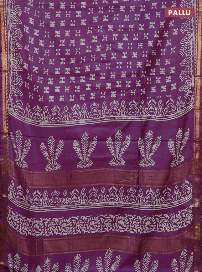 Semi bhagalpuri saree lavender with allover prints and zari woven border