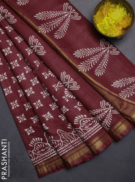 Semi bhagalpuri saree maroon with allover prints and zari woven border