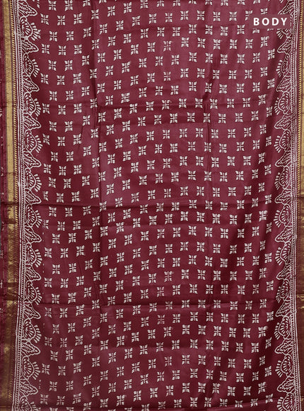 Semi bhagalpuri saree maroon with allover prints and zari woven border