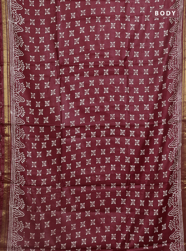 Semi bhagalpuri saree maroon with allover prints and zari woven border