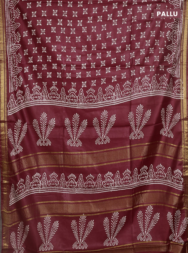 Semi bhagalpuri saree maroon with allover prints and zari woven border