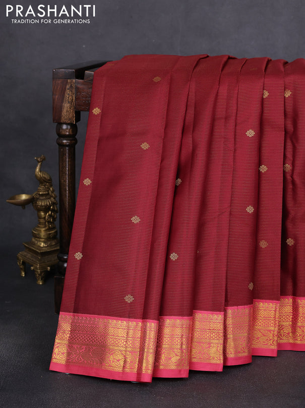Pure kanchipuram silk saree maroon and pink shade with allover zari weaves & buttas and zari woven korvai border