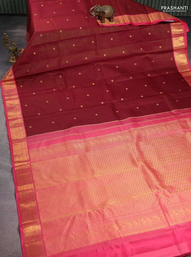 Pure kanchipuram silk saree maroon and pink shade with allover zari weaves & buttas and zari woven korvai border