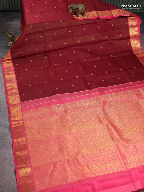 Pure kanchipuram silk saree maroon and pink shade with allover zari weaves & buttas and zari woven korvai border