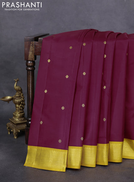 Pure kanchipuram silk saree maroon and mustard yellow with zari woven buttas and zari woven korvai border