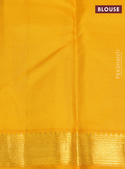Pure kanchipuram silk saree maroon and mustard yellow with zari woven buttas and zari woven korvai border