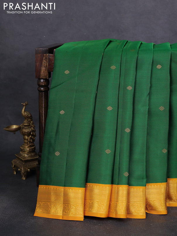 Pure kanchipuram silk saree green and mustard yellow with allover zari weaves & buttas and zari woven korvai border