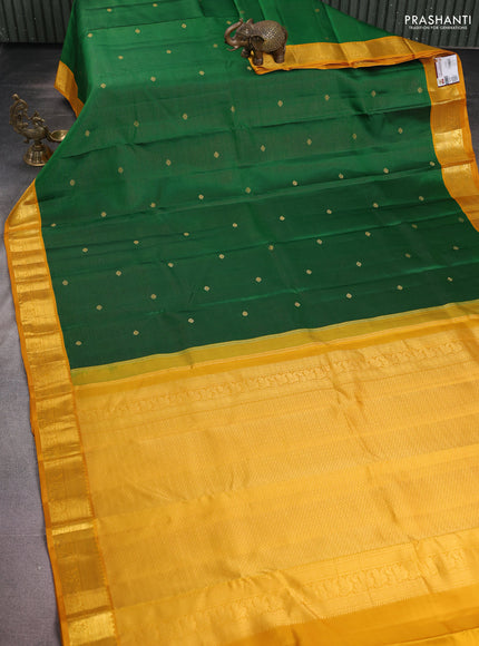 Pure kanchipuram silk saree green and mustard yellow with allover zari weaves & buttas and zari woven korvai border