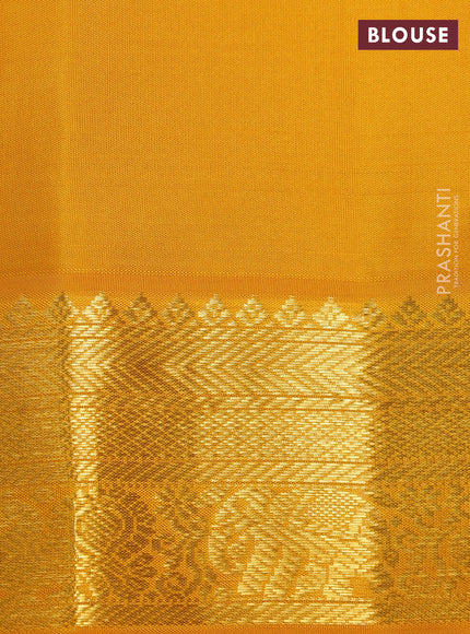 Pure kanchipuram silk saree green and mustard yellow with allover zari weaves & buttas and zari woven korvai border