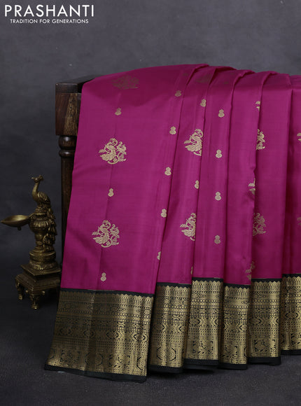 Pure kanchipuram silk saree pink and bottle green with zari woven buttas and zari woven korvai border