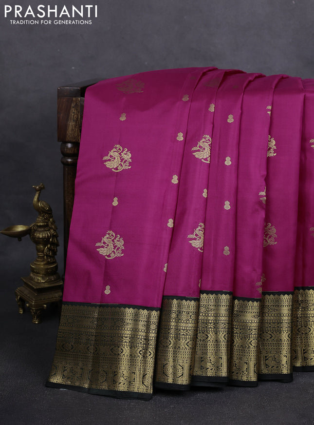 Pure kanchipuram silk saree pink and bottle green with zari woven buttas and zari woven korvai border