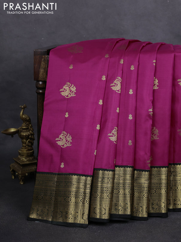 Pure kanchipuram silk saree pink and bottle green with zari woven buttas and zari woven korvai border