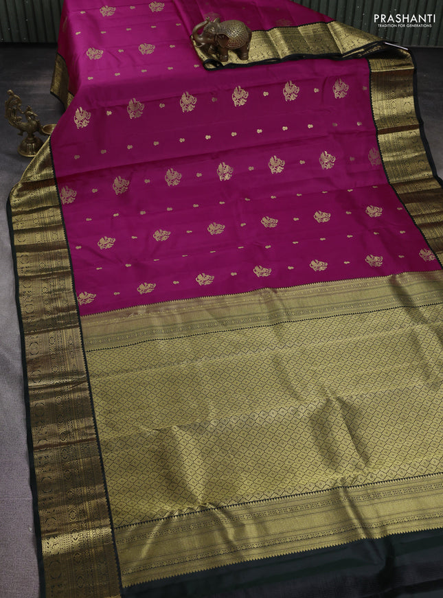 Pure kanchipuram silk saree pink and bottle green with zari woven buttas and zari woven korvai border